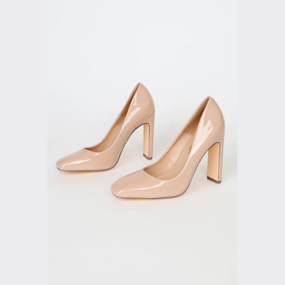 Lulu’s Light Nude Faux Patent Leather Square Toe Pumps 6 - Like New! - Picture 3 of 11